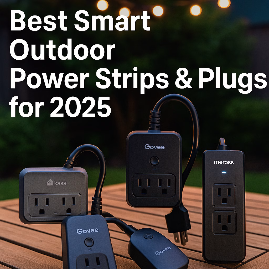 Best smart outdoor plugs & power strips 2025 – Kasa, Meross, Govee with patio string lights